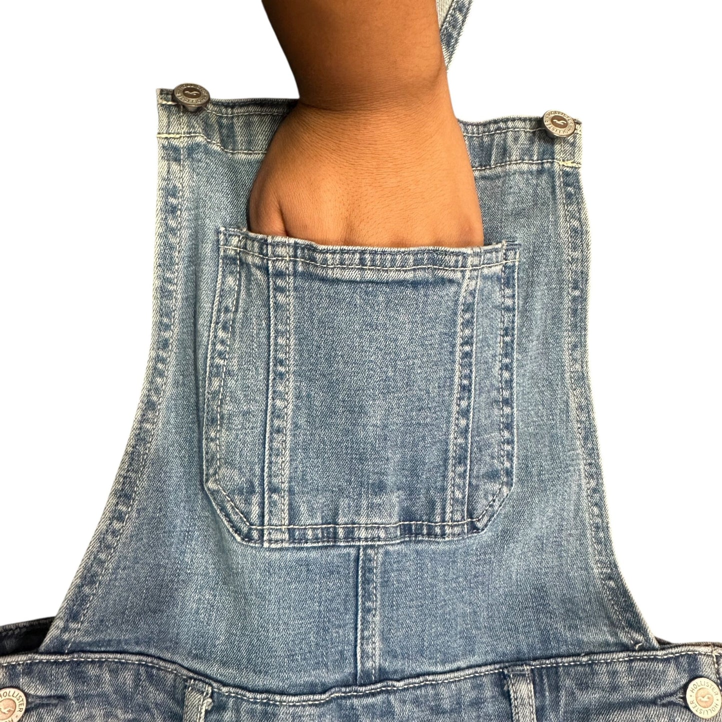 Hollister Womens S High-Rise Crop Boyfriend Overalls Distressed Stretch
