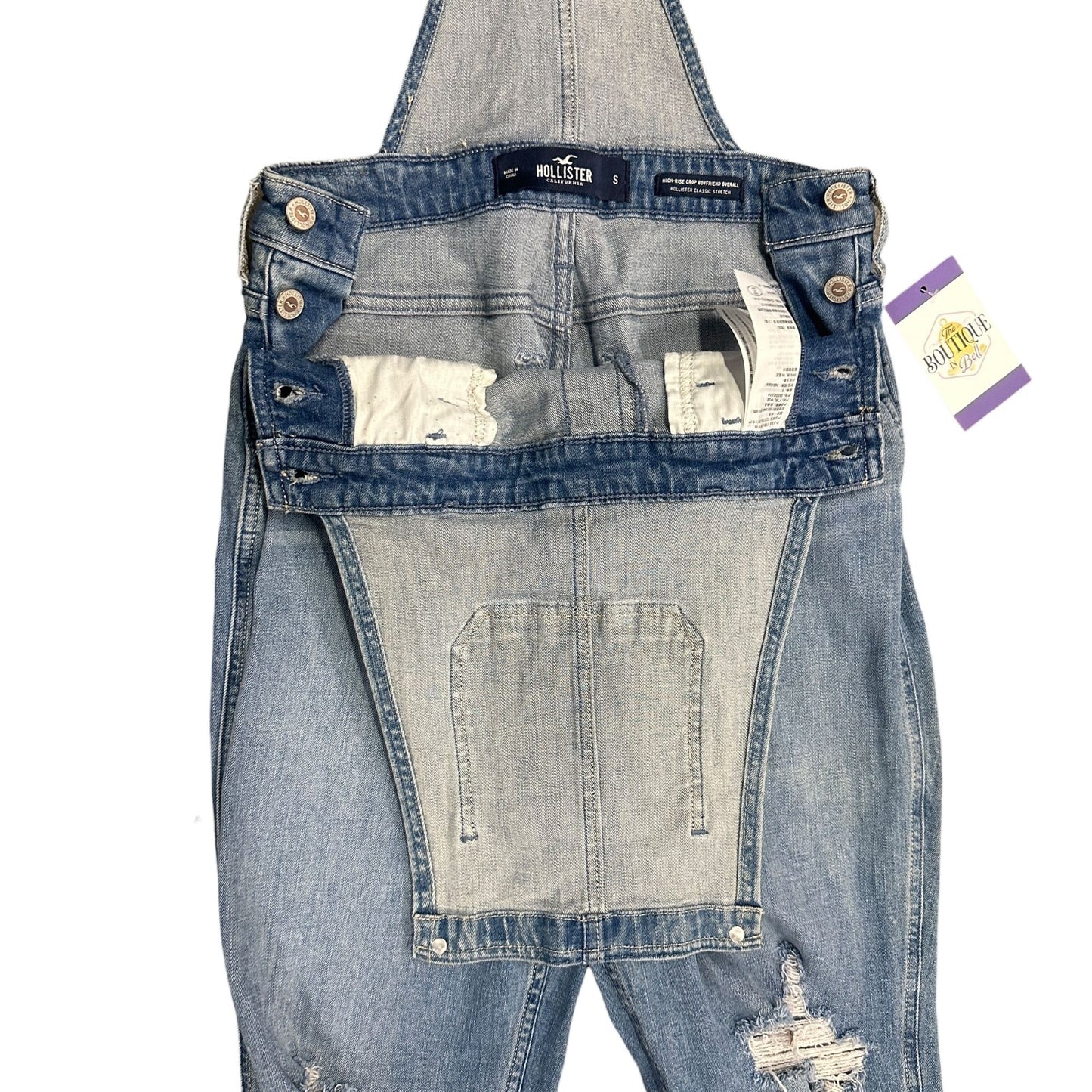 Hollister Womens S High-Rise Crop Boyfriend Overalls Distressed Stretch