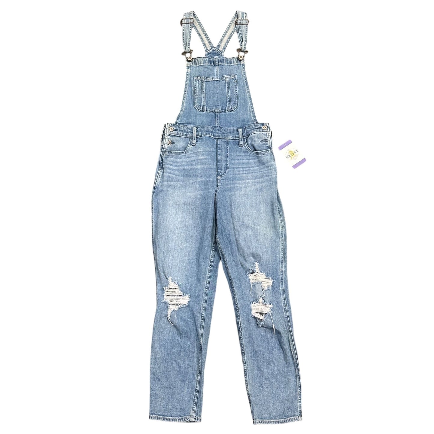 Hollister Womens S High-Rise Crop Boyfriend Overalls Distressed Stretch
