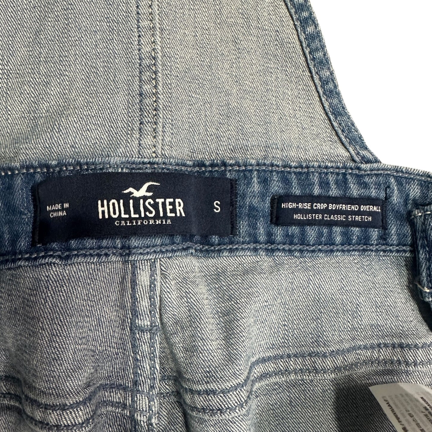 Hollister Womens S High-Rise Crop Boyfriend Overalls Distressed Stretch