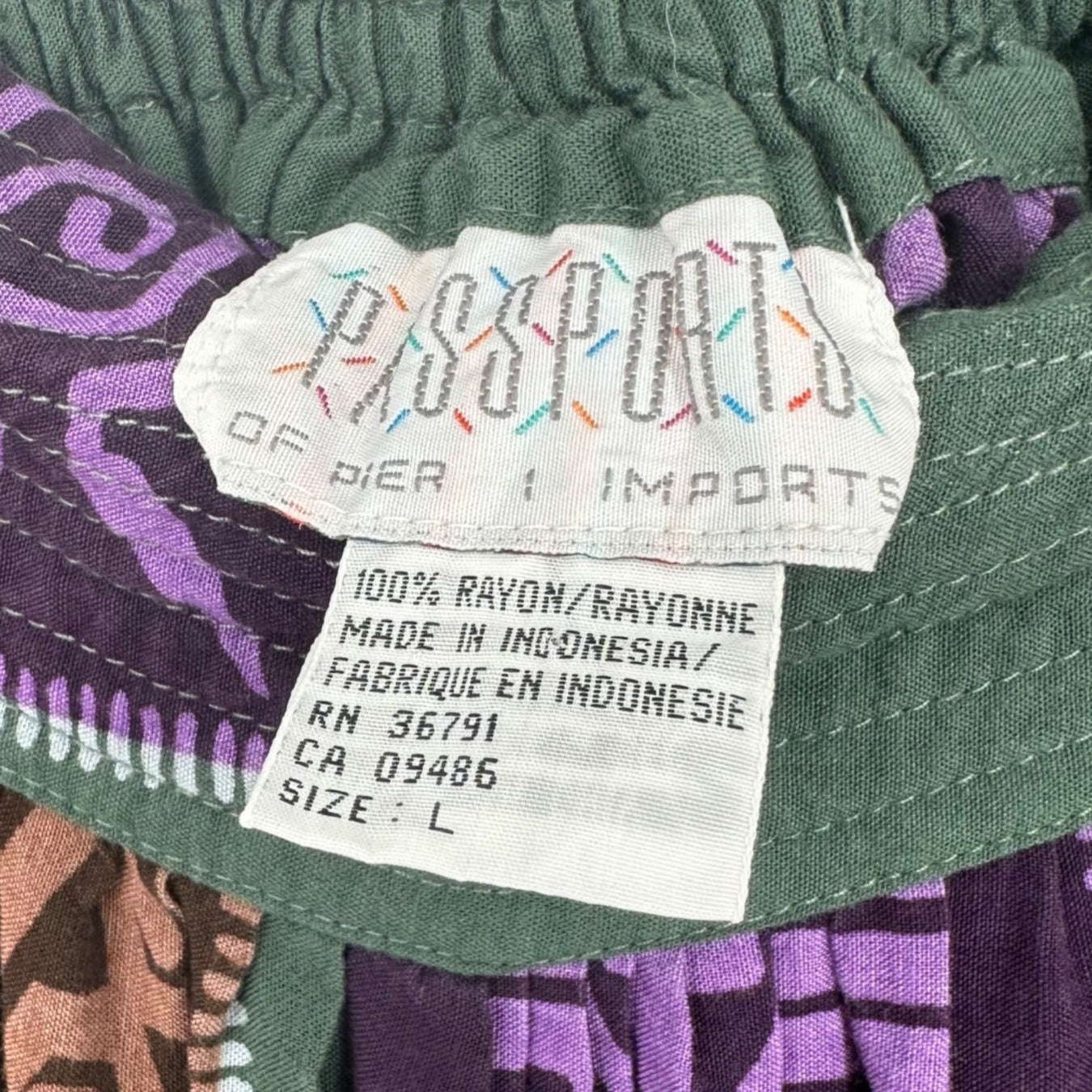 Vintage Full Length Skirt Passports L Elastic Waist Tribal Print Office Modest