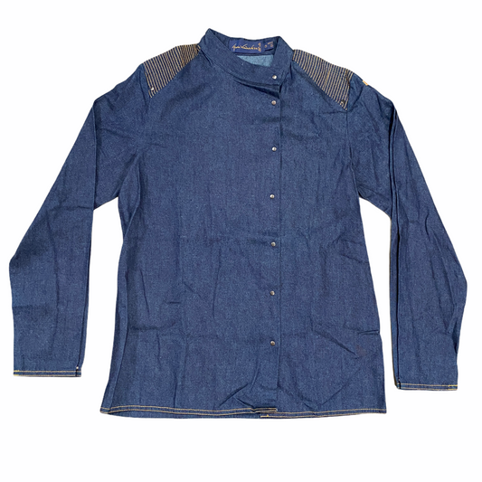 Vtg Gloria Vanderbilt Denim Shirt Western Structured Off Center Button Front 7