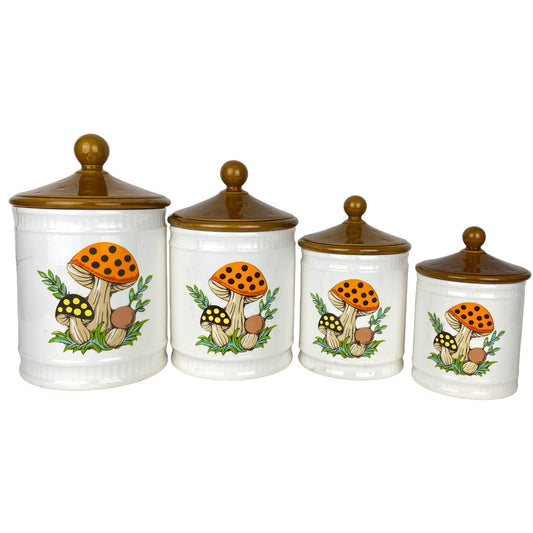 Vintage Sears, Roebucks and Co. 1982 “Merry Mushrooms” 4 -Piece Canister Set