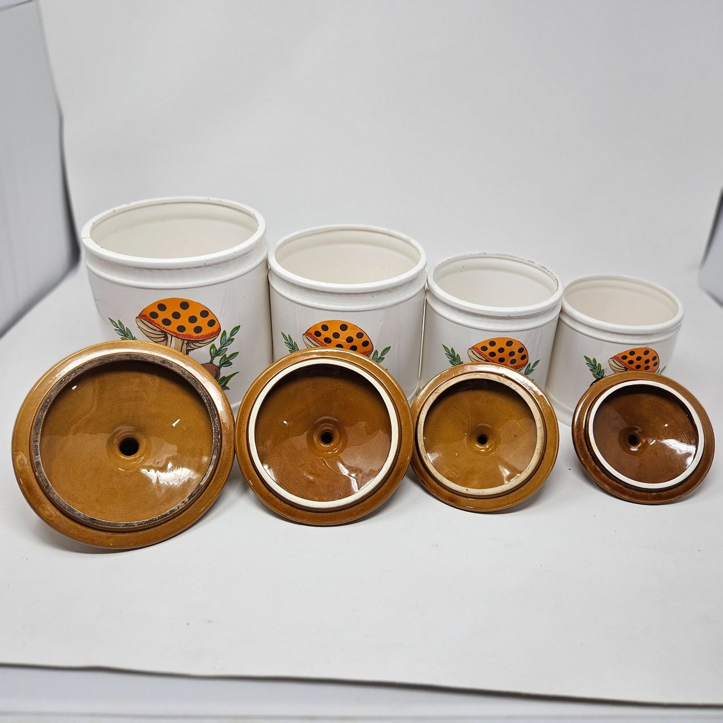 Vintage Sears, Roebucks and Co. 1982 “Merry Mushrooms” 4 -Piece Canister Set