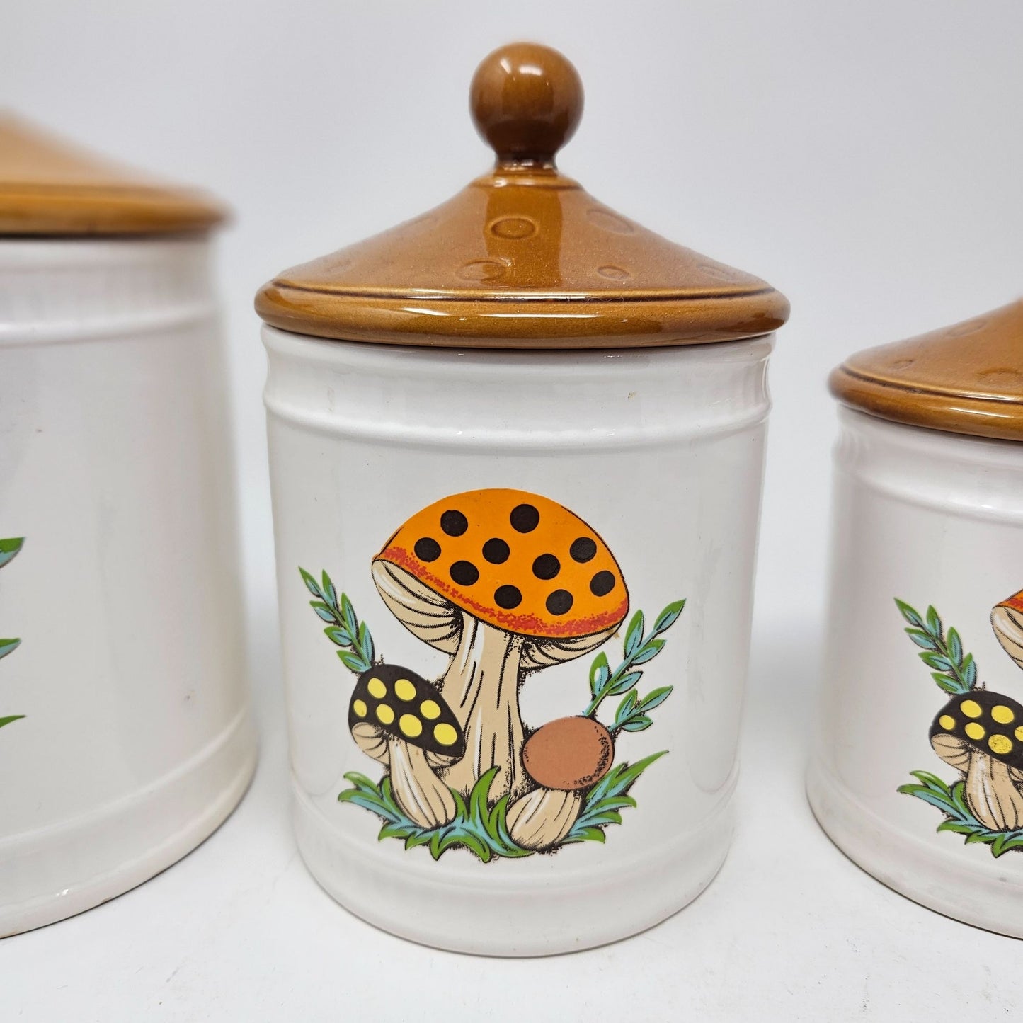 Vintage Sears, Roebucks and Co. 1982 “Merry Mushrooms” 4 -Piece Canister Set