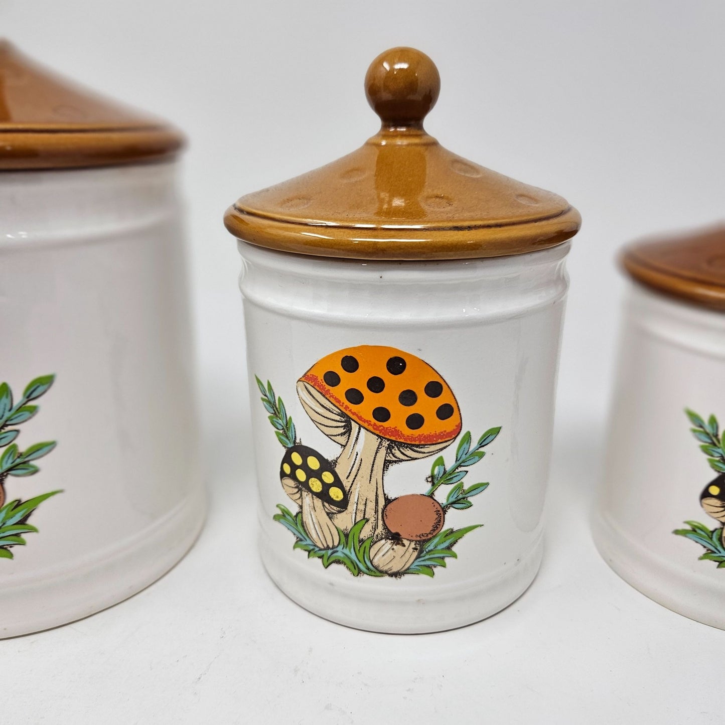 Vintage Sears, Roebucks and Co. 1982 “Merry Mushrooms” 4 -Piece Canister Set