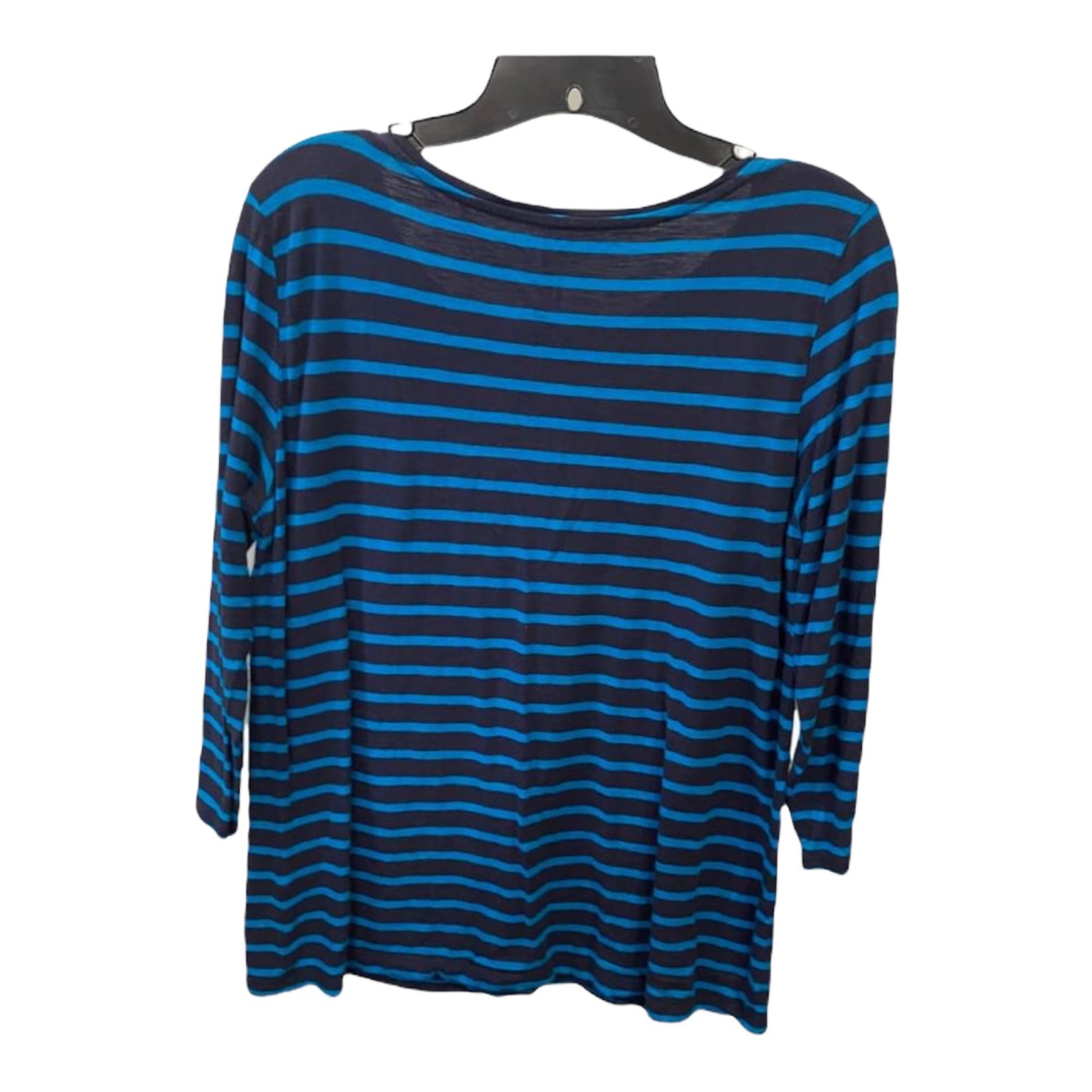 Stylus L Striped Blue Shirt 3/4 Sleeve Zipper Shoulder Detail Round Neck