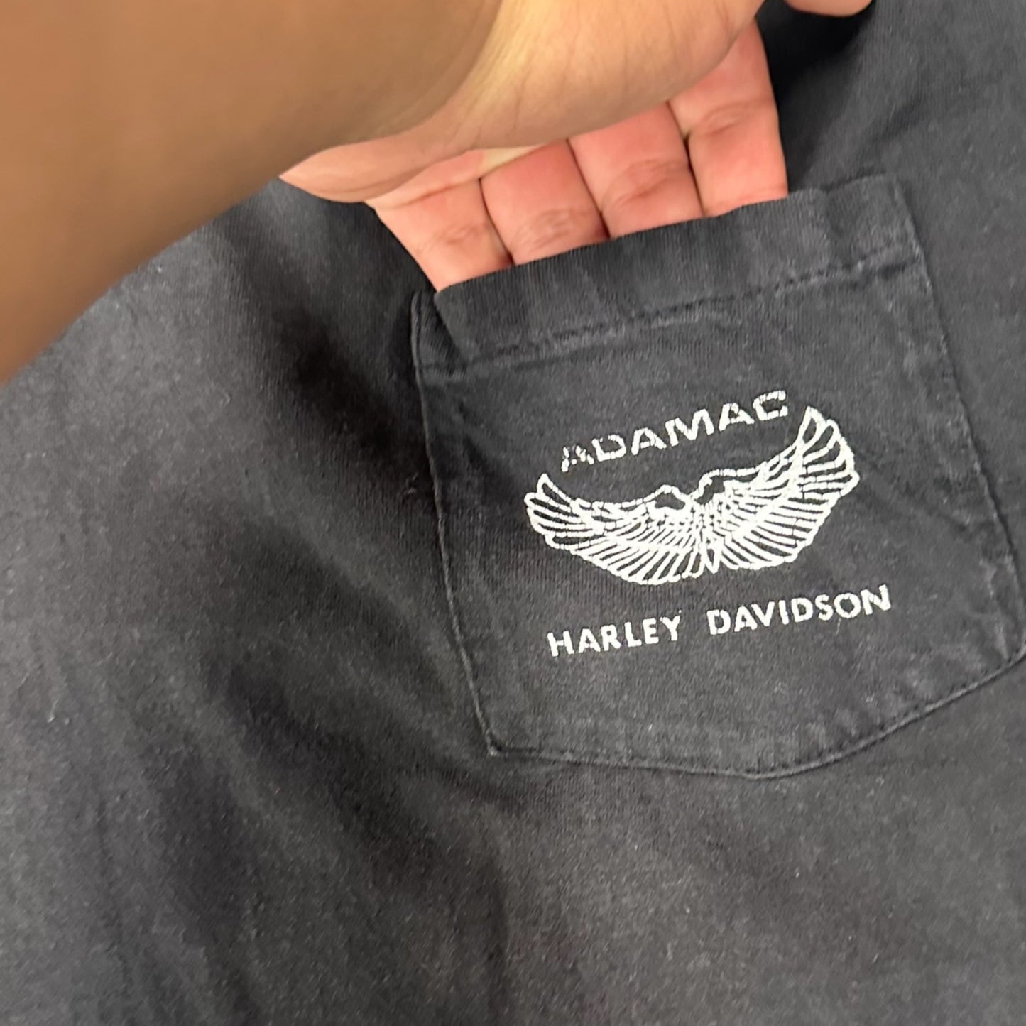 Vintage Harley Davidson Single Stitch TShirt Adamecs Hanes Mens L Black Dealers