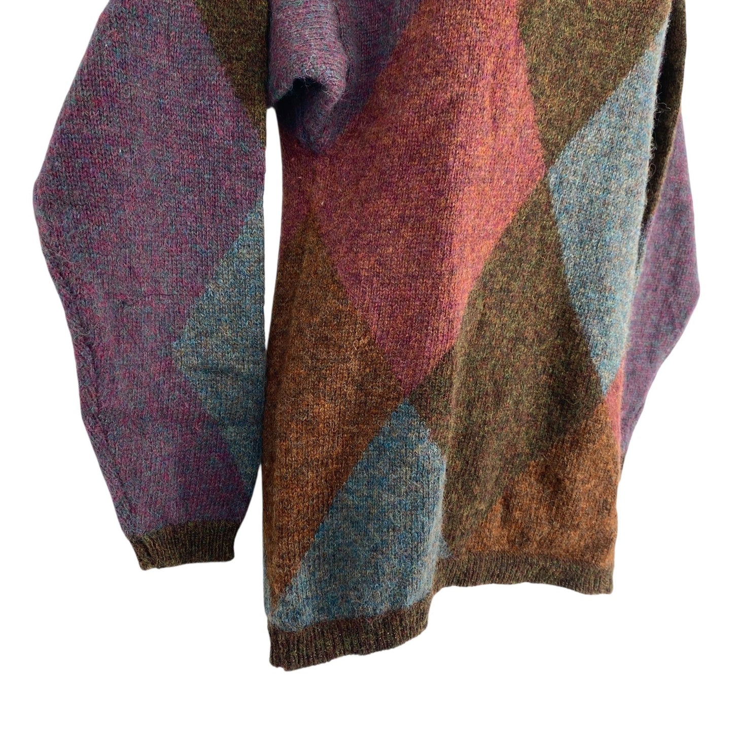 Vtg Ellen Tracy Shetland Wool Sweater Argyle Dark Academia S Purple Brown Blue