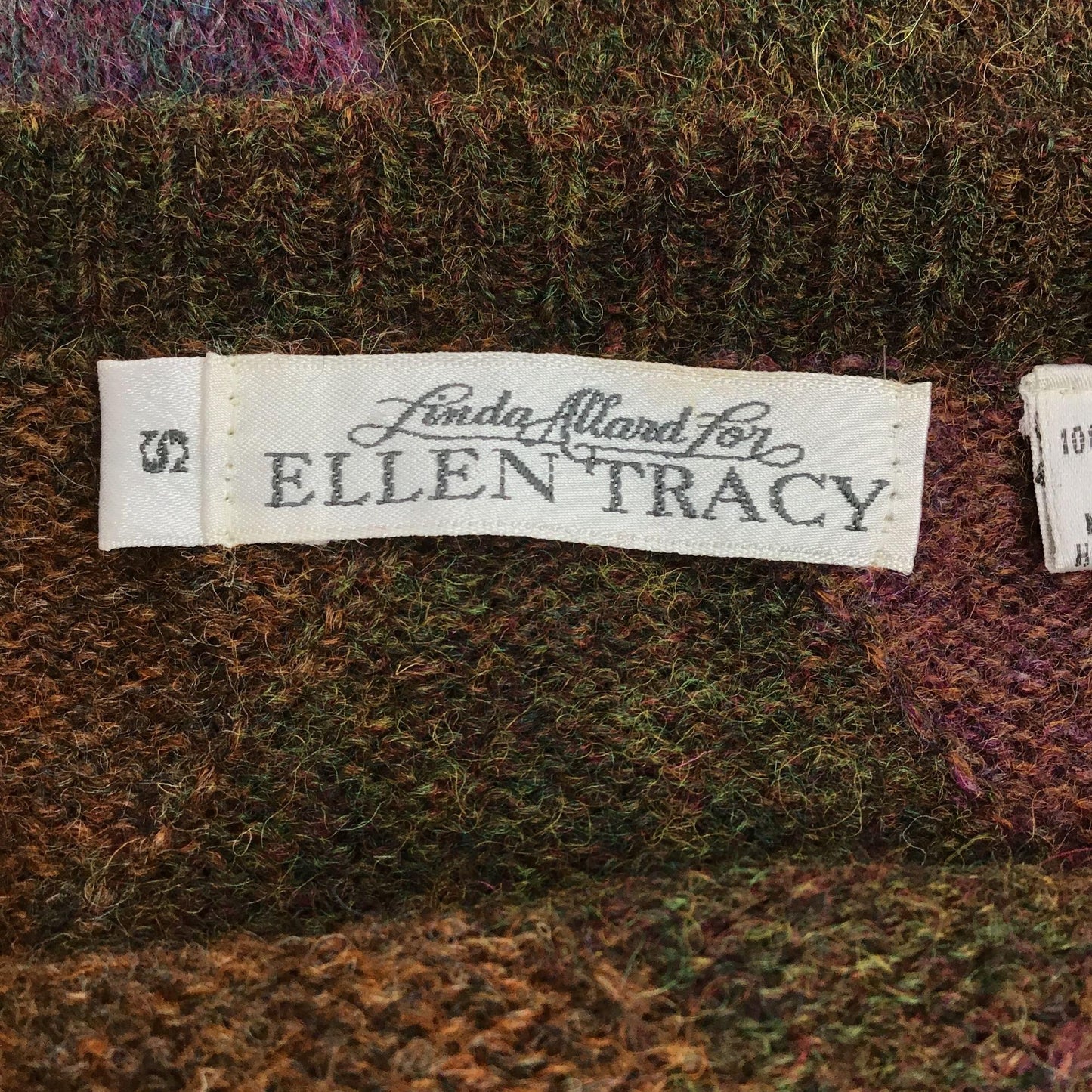 Vtg Ellen Tracy Shetland Wool Sweater Argyle Dark Academia S Purple Brown Blue