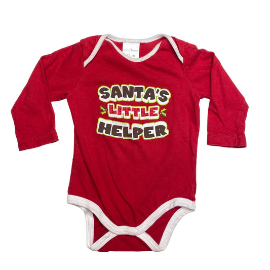 West Loop 12-18m "Santa's Little Helper" Red Onesie Long Sleeve Snap Closure