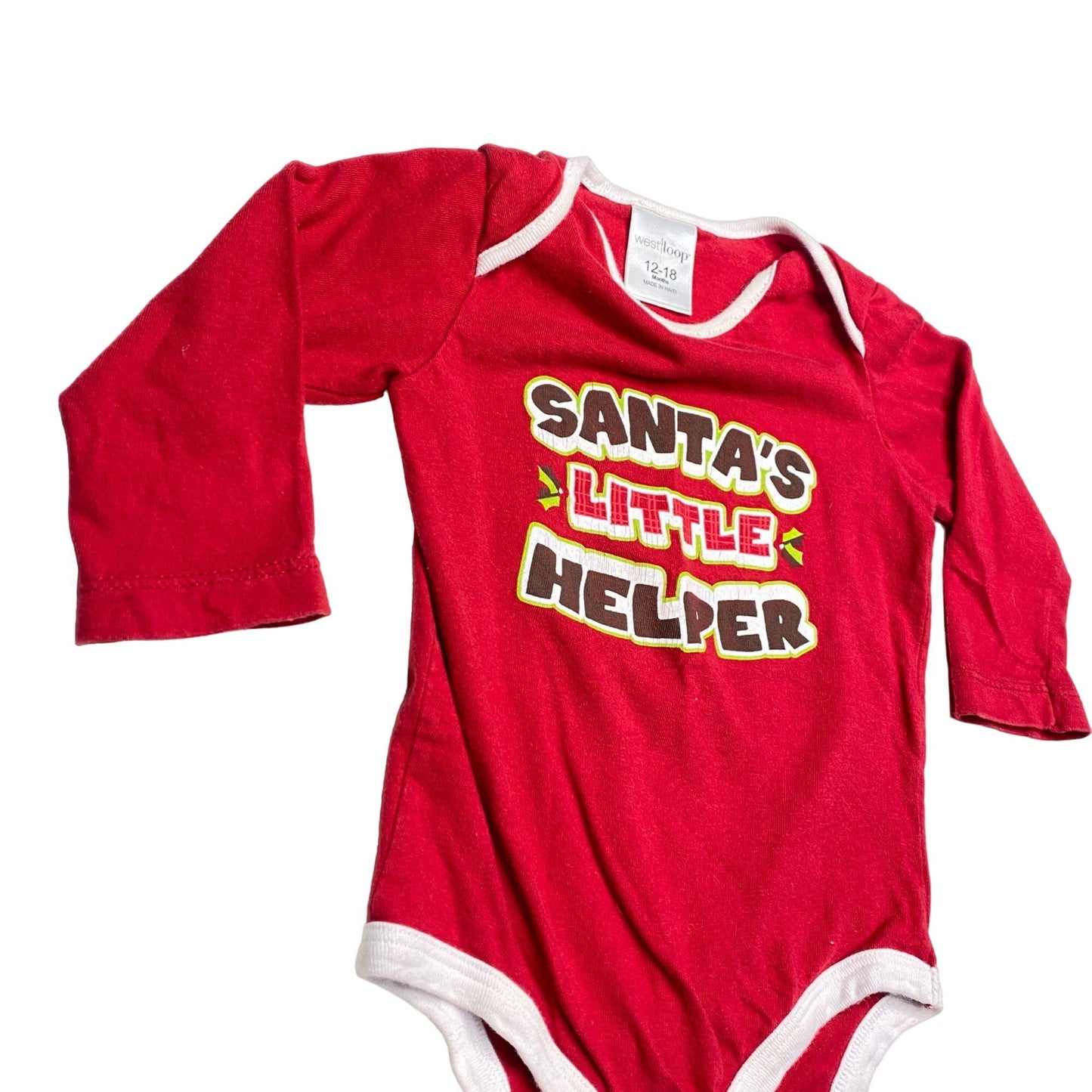 West Loop 12-18m "Santa's Little Helper" Red Onesie Long Sleeve Snap Closure