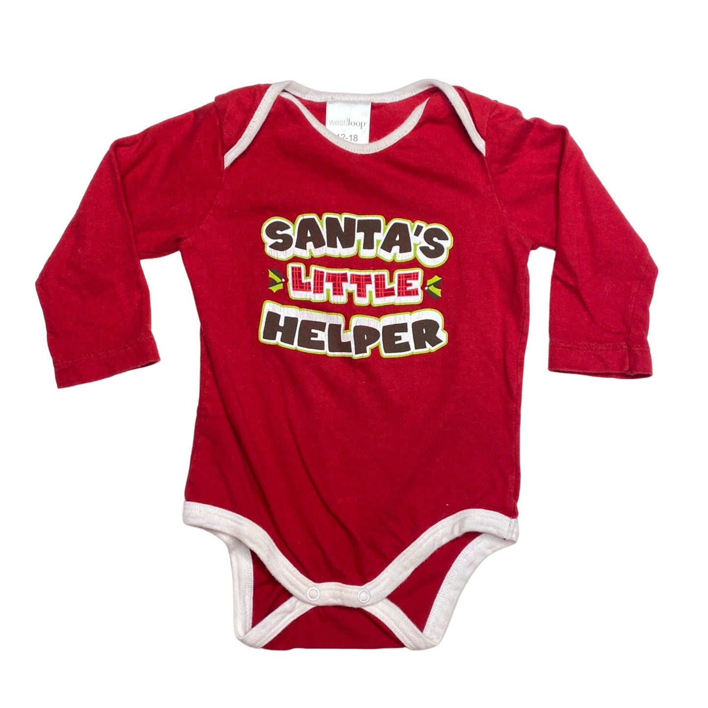 West Loop 12-18m "Santa's Little Helper" Red Onesie Long Sleeve Snap Closure