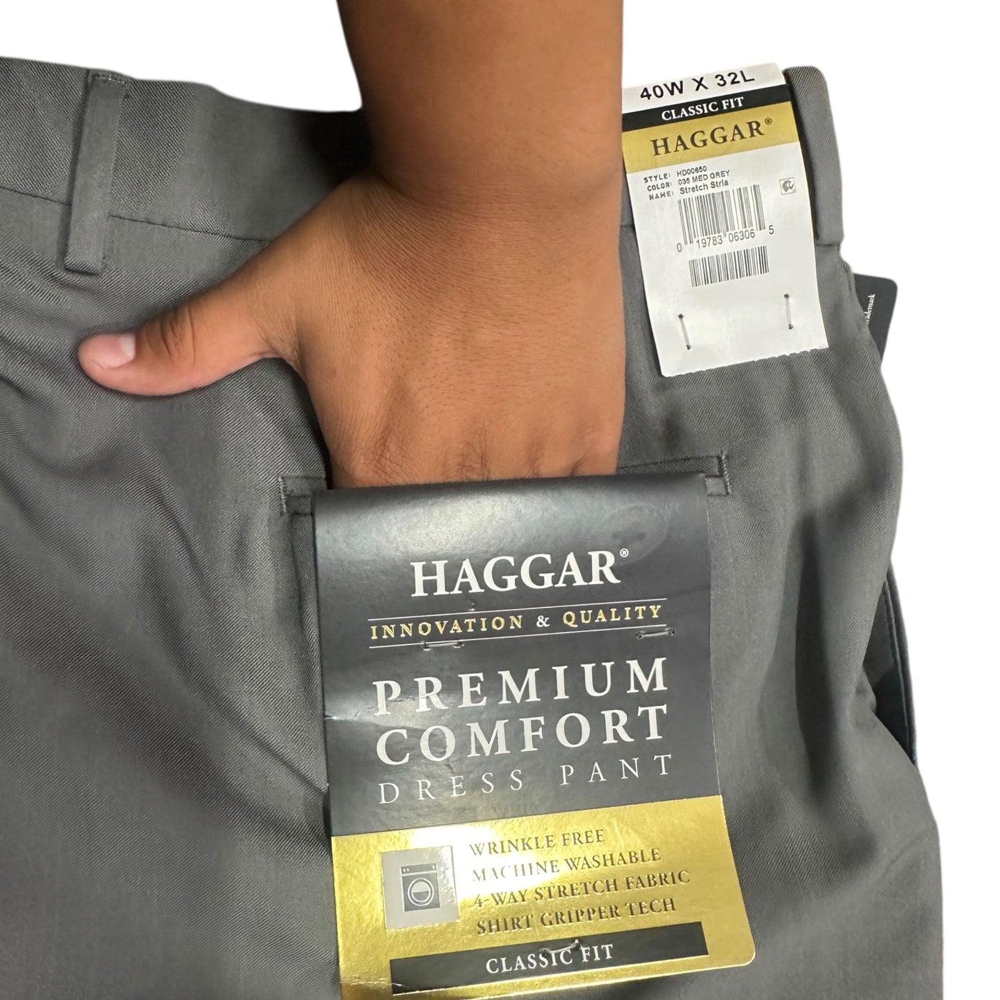 NWT Haggar 40 Premium Comfort Expandable Waist Stretch Dress Pants Wrinkle Free