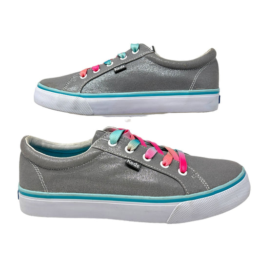 KEDS Girls 6 Kickstart Metallic Shimmer Gray Sneaker Big Pink Blue Laces Low Top