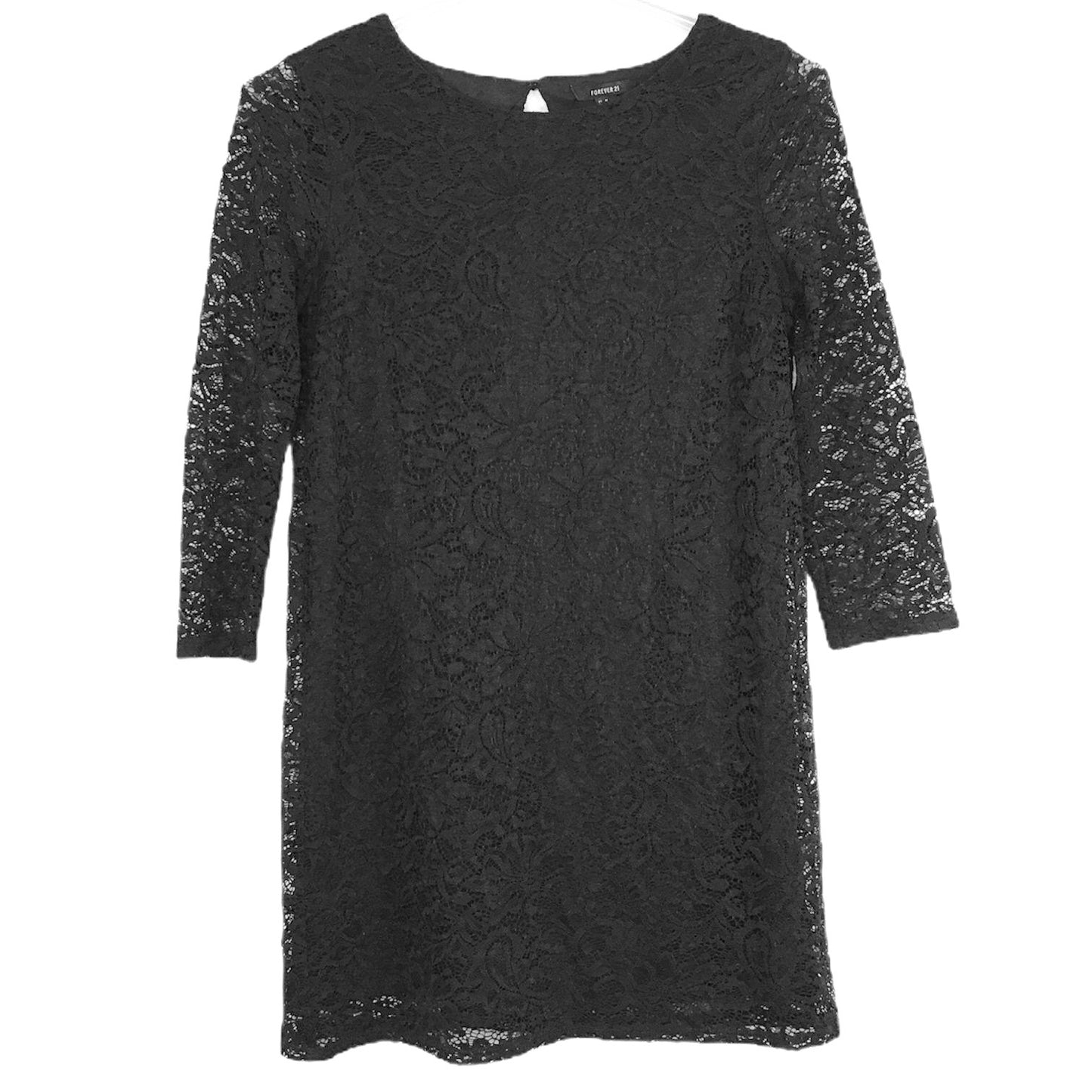 Forever 21 M Black Lace Shift Dress 3/4 Sleeves Whimsigoth Wednesday Addams