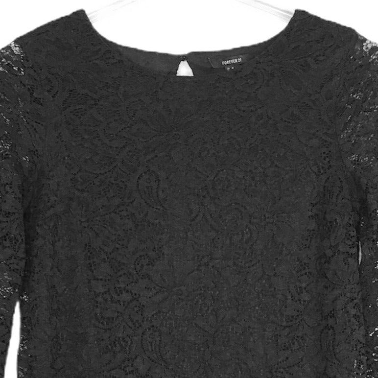 Forever 21 M Black Lace Shift Dress 3/4 Sleeves Whimsigoth Wednesday Addams
