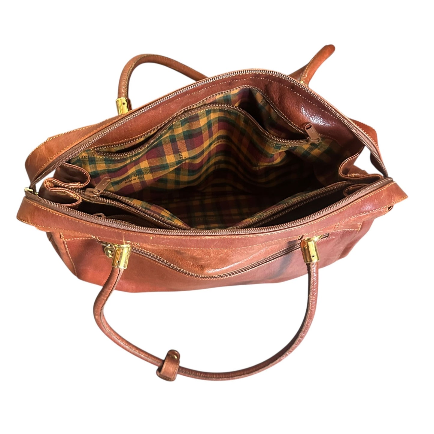 Marino Orlandi Genuine Leather Made In Italy Brown Tote Bag With Gold Hardware