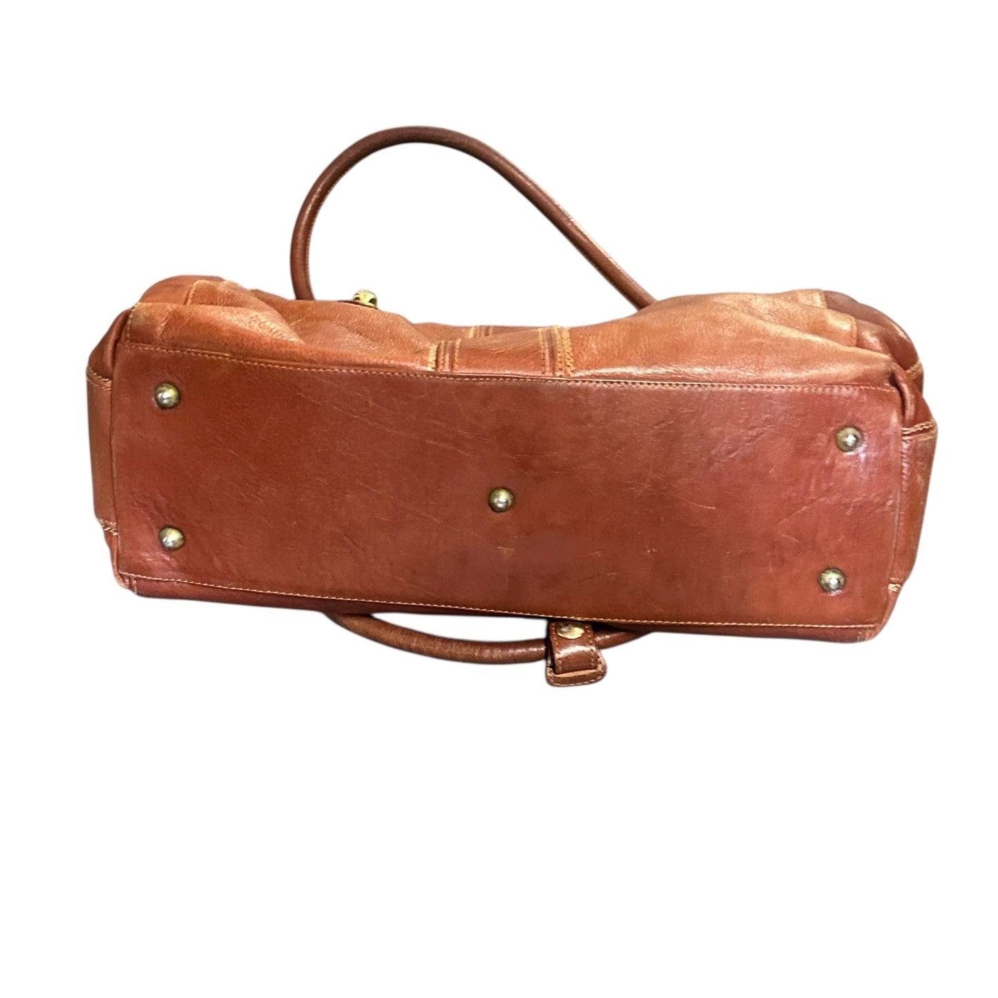 Marino Orlandi Genuine Leather Made In Italy Brown Tote Bag With Gold Hardware