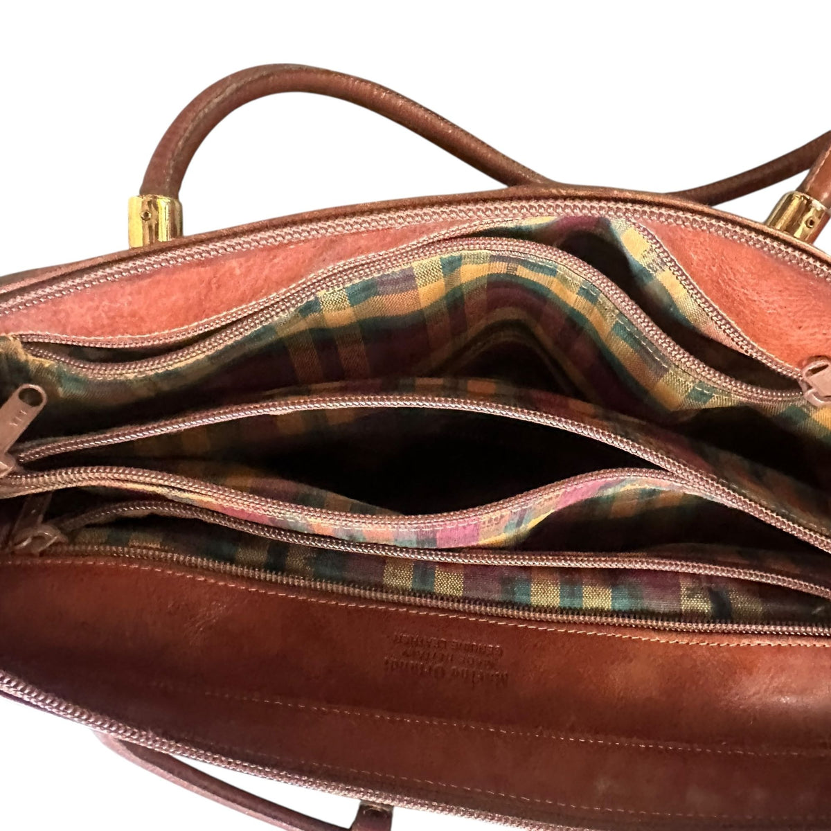 Marino Orlandi Genuine Leather Made In Italy Brown Tote Bag With Gold Hardware