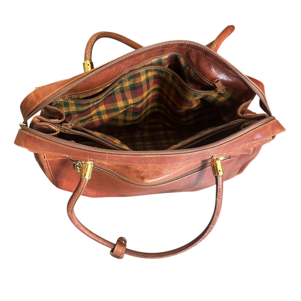 Marino Orlandi Genuine Leather Made In Italy Brown Tote Bag With Gold Hardware