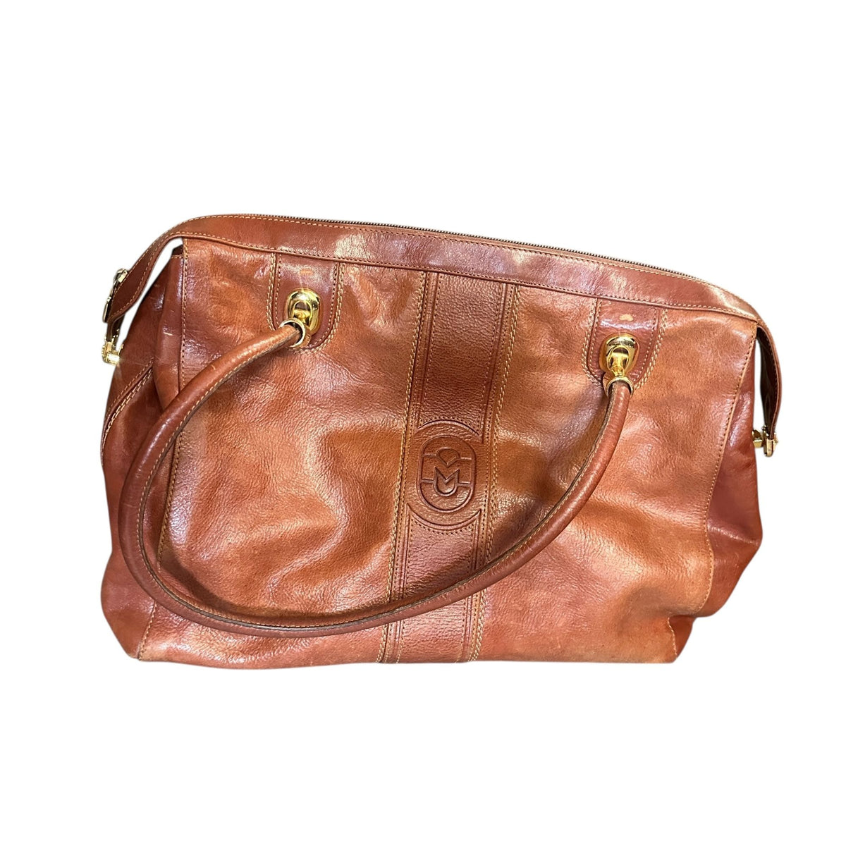 Marino Orlandi Genuine Leather Made In Italy Brown Tote Bag With Gold Hardware