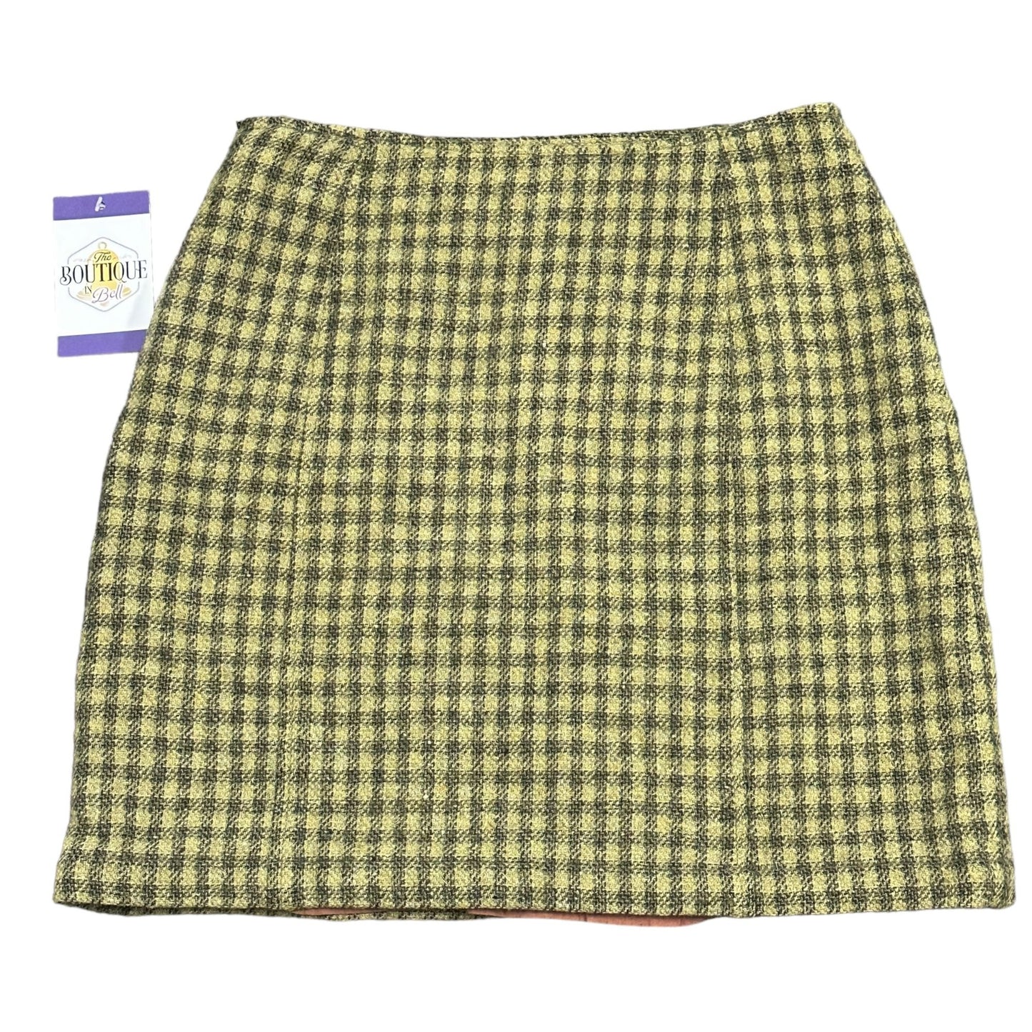 Vintage Ann Taylor 2 Olive Green Black Plaid Skirt Wool Silk Lined Side Zip Fall