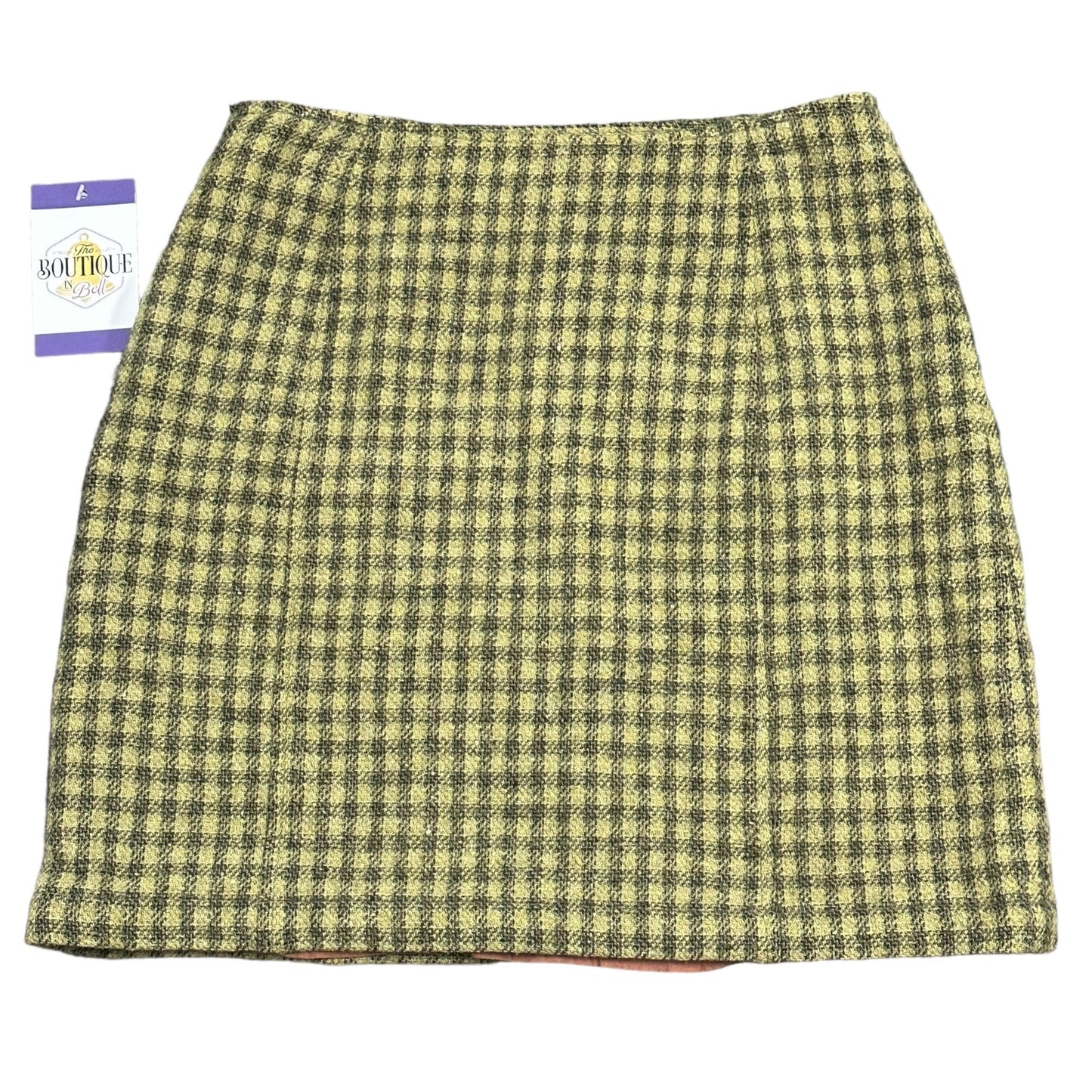 Vintage Ann Taylor 2 Olive Green Black Plaid Skirt Wool Silk Lined Side Zip Fall