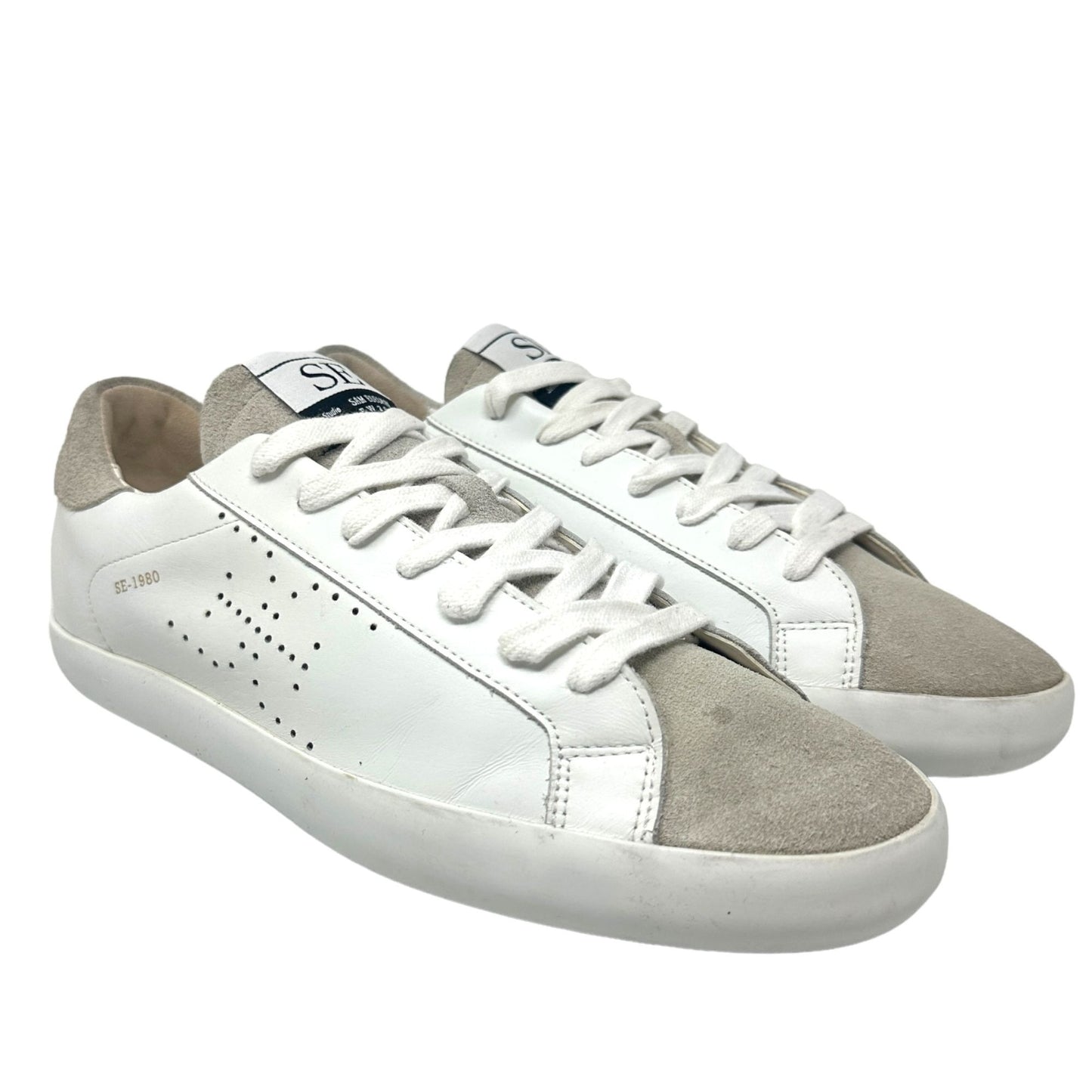 Sam Edelman Womens 10M White Grey Leather Lace Up Fashion Sneakers Low Top