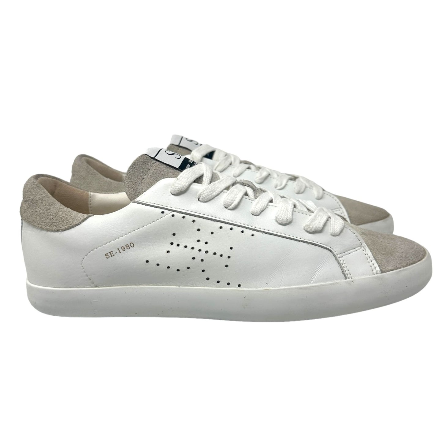 Sam Edelman Womens 10M White Grey Leather Lace Up Fashion Sneakers Low Top