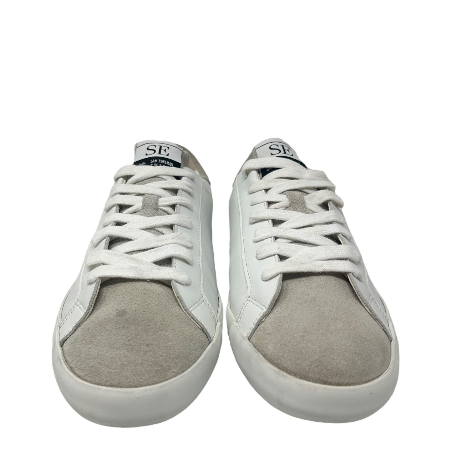 Sam Edelman Womens 10M White Grey Leather Lace Up Fashion Sneakers Low Top