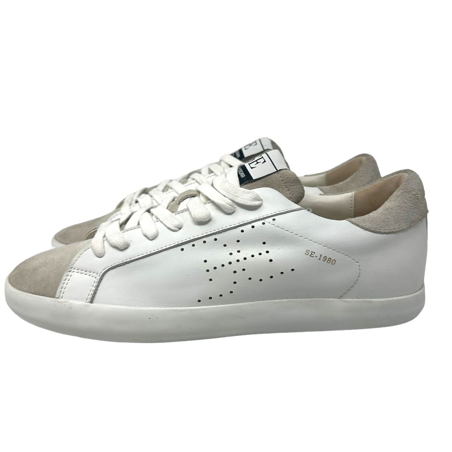 Sam Edelman Womens 10M White Grey Leather Lace Up Fashion Sneakers Low Top