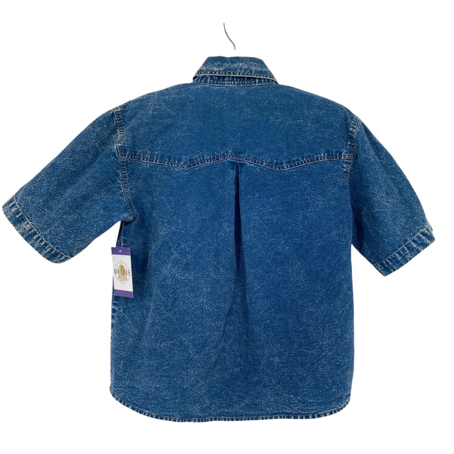 Vintage Pret Denim Shirt Blue 80s 90s Acid Wash Embroidered Roses Bedazzled