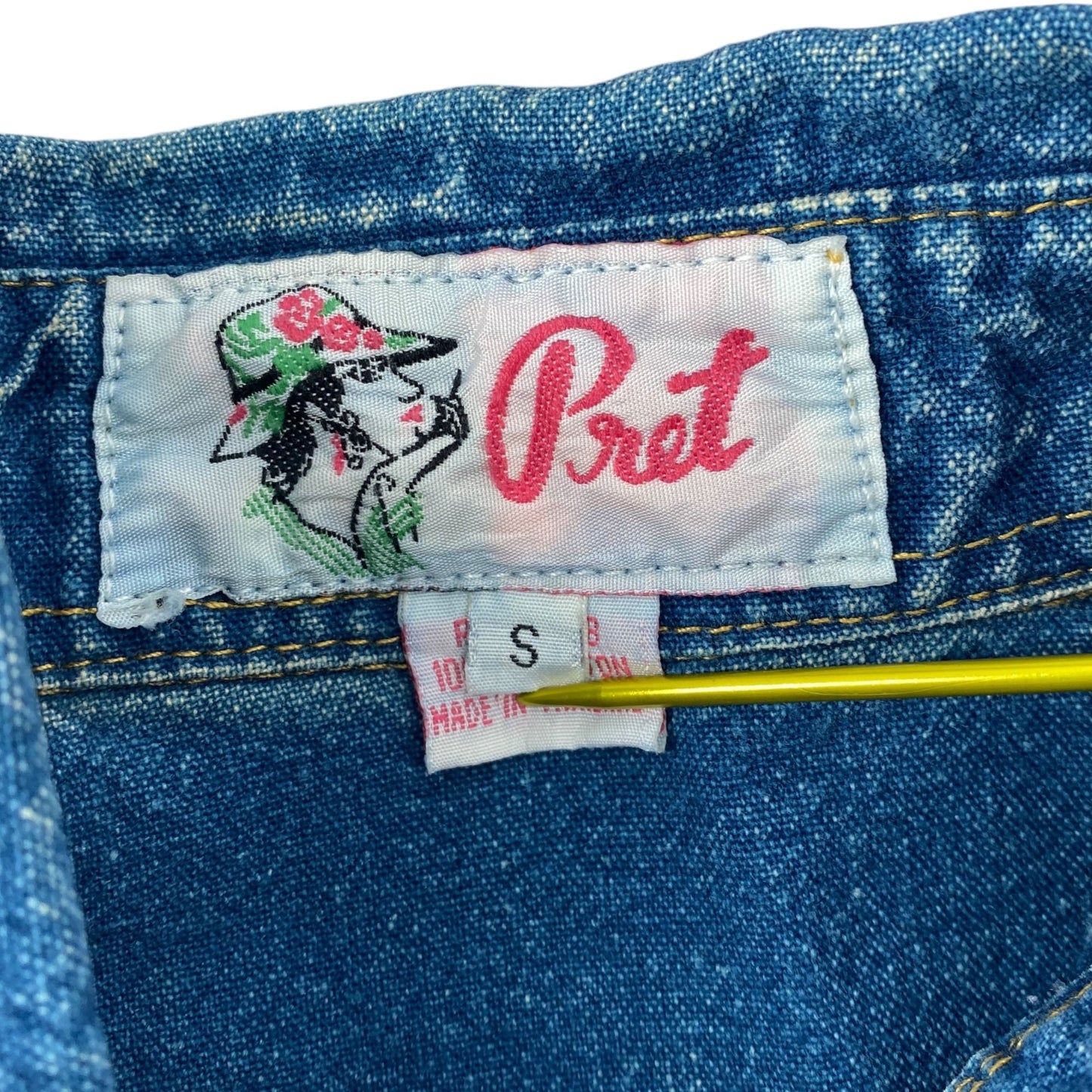 Vintage Pret Denim Shirt Blue 80s 90s Acid Wash Embroidered Roses Bedazzled