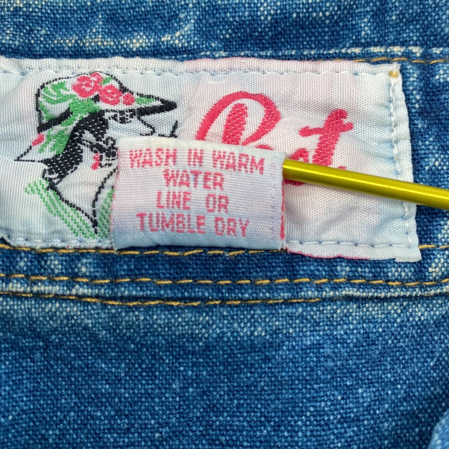 Vintage Pret Denim Shirt Blue 80s 90s Acid Wash Embroidered Roses Bedazzled