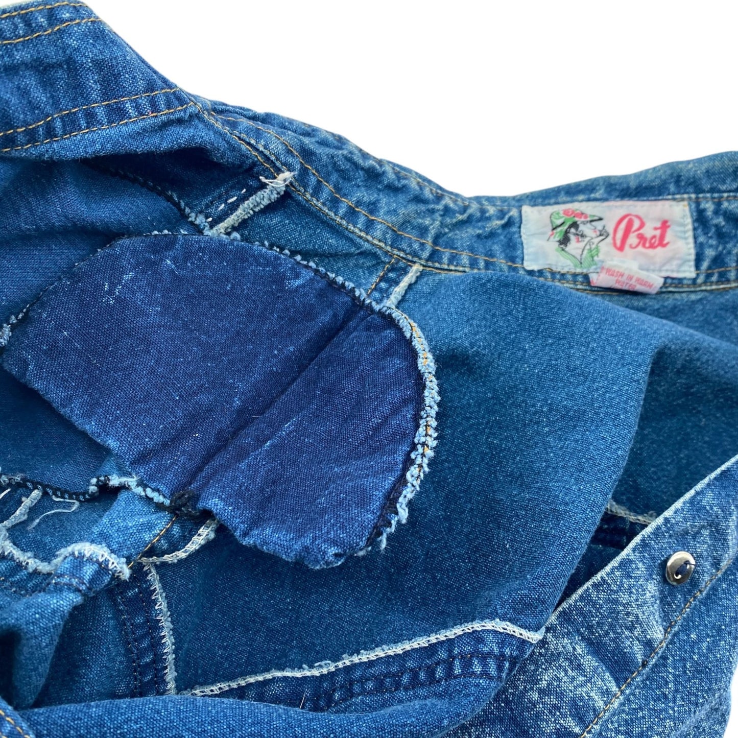 Vintage Pret Denim Shirt Blue 80s 90s Acid Wash Embroidered Roses Bedazzled