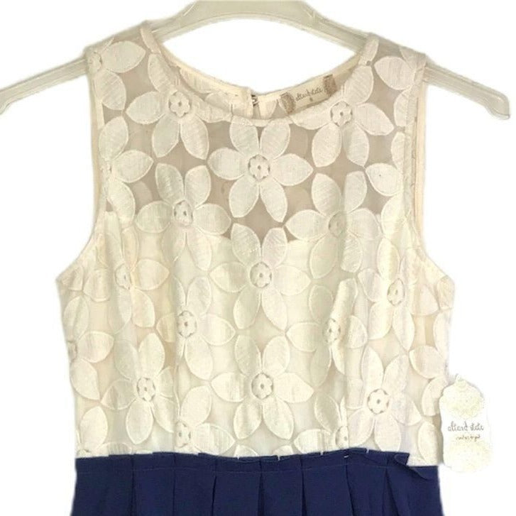 NWT Altar'd State M Dress Blue White Sleeveless Floral Lace Bodice Back Zipper