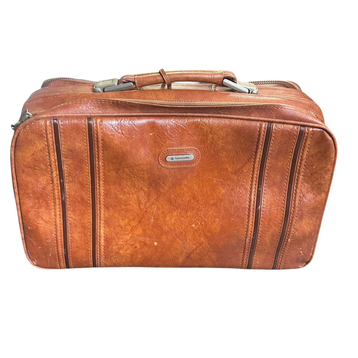 Vtg Samsonite Sonora II Brown Leather Suitcase Dual Compartments Sturdy Handles