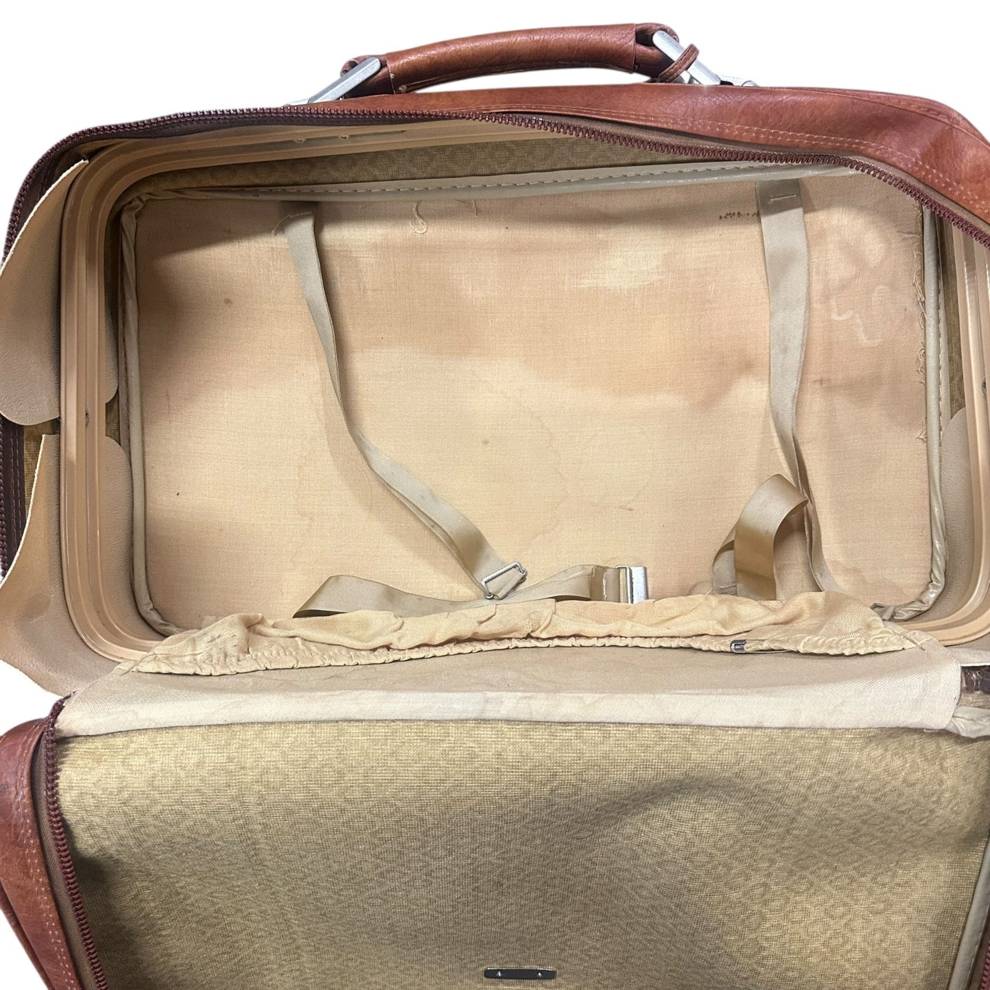 Vtg Samsonite Sonora II Brown Leather Suitcase Dual Compartments Sturdy Handles