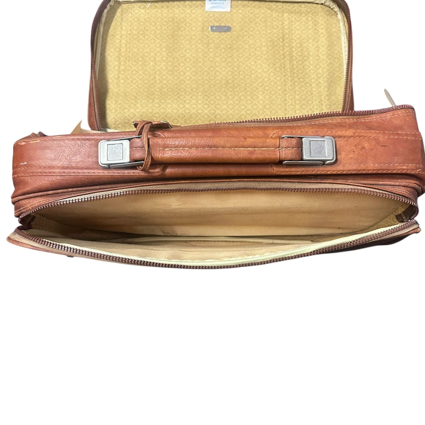 Vtg Samsonite Sonora II Brown Leather Suitcase Dual Compartments Sturdy Handles