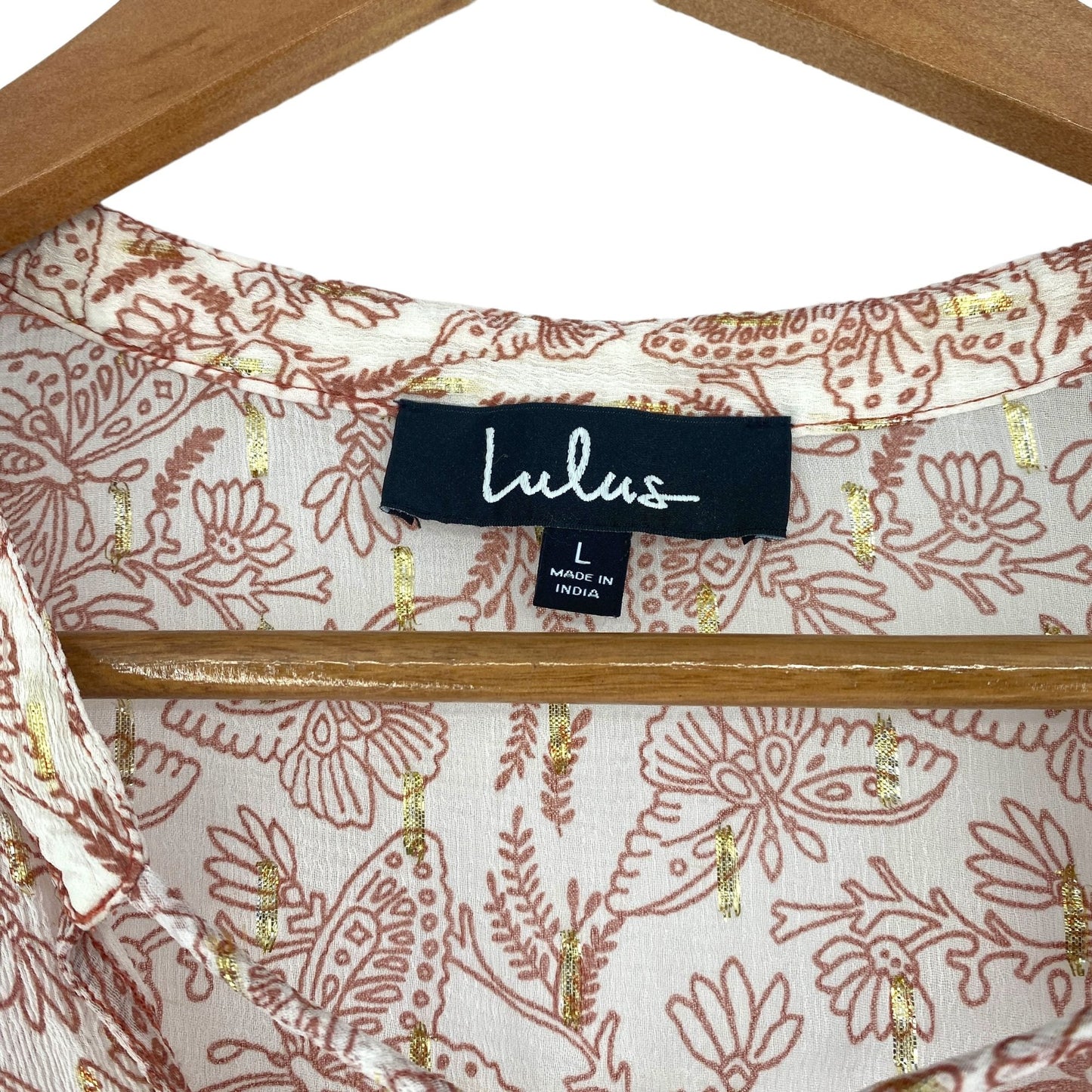 Lulus Blouse Desert Days Sheer Boho Ruffle Tiered Butterfly Floral Bell Sleeves