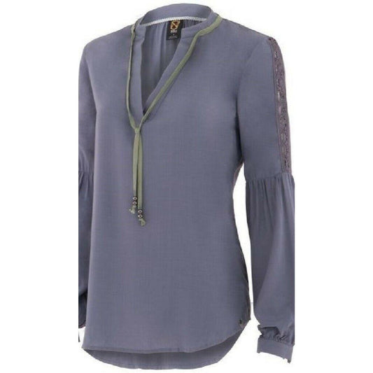 NWT Noble Outfitters XS Slate Gray Boho Peasant Blouse Folklore Lace Tassels