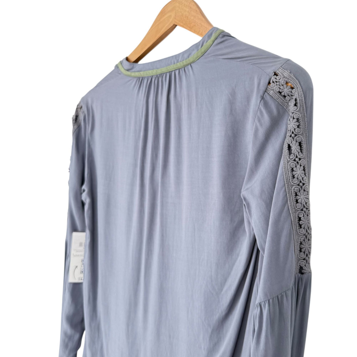 NWT Noble Outfitters XS Slate Gray Boho Peasant Blouse Folklore Lace Tassels