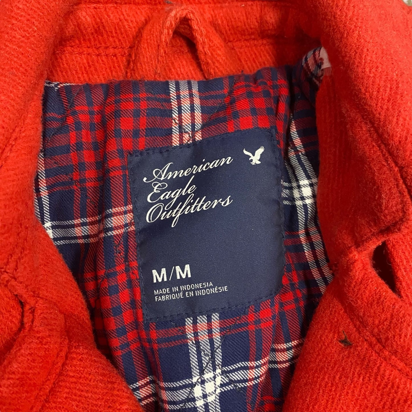 American Eagle Womens M Red Peacoat Wool Lined Double Breasted Button Pockets