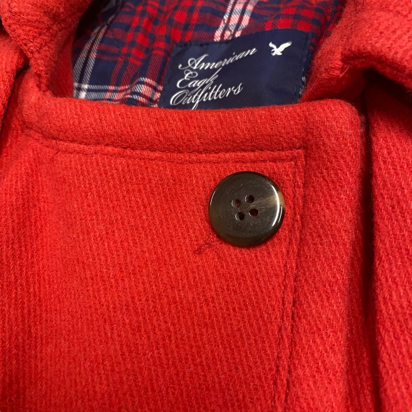 American Eagle Womens M Red Peacoat Wool Lined Double Breasted Button Pockets