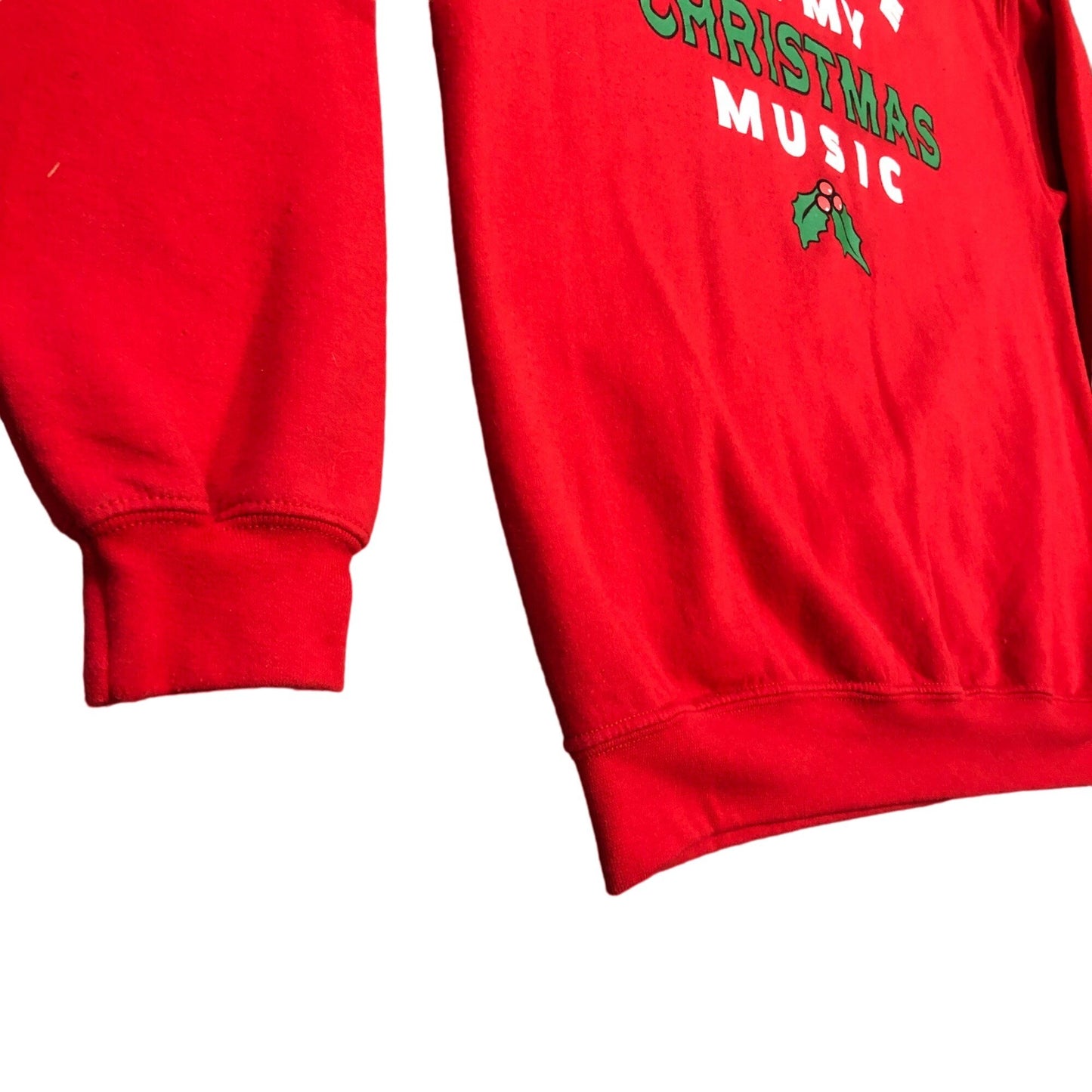 Xmas Novelty Sweatshirt "Don't Hate on my Christmas Music" Holiday Gildan M Red