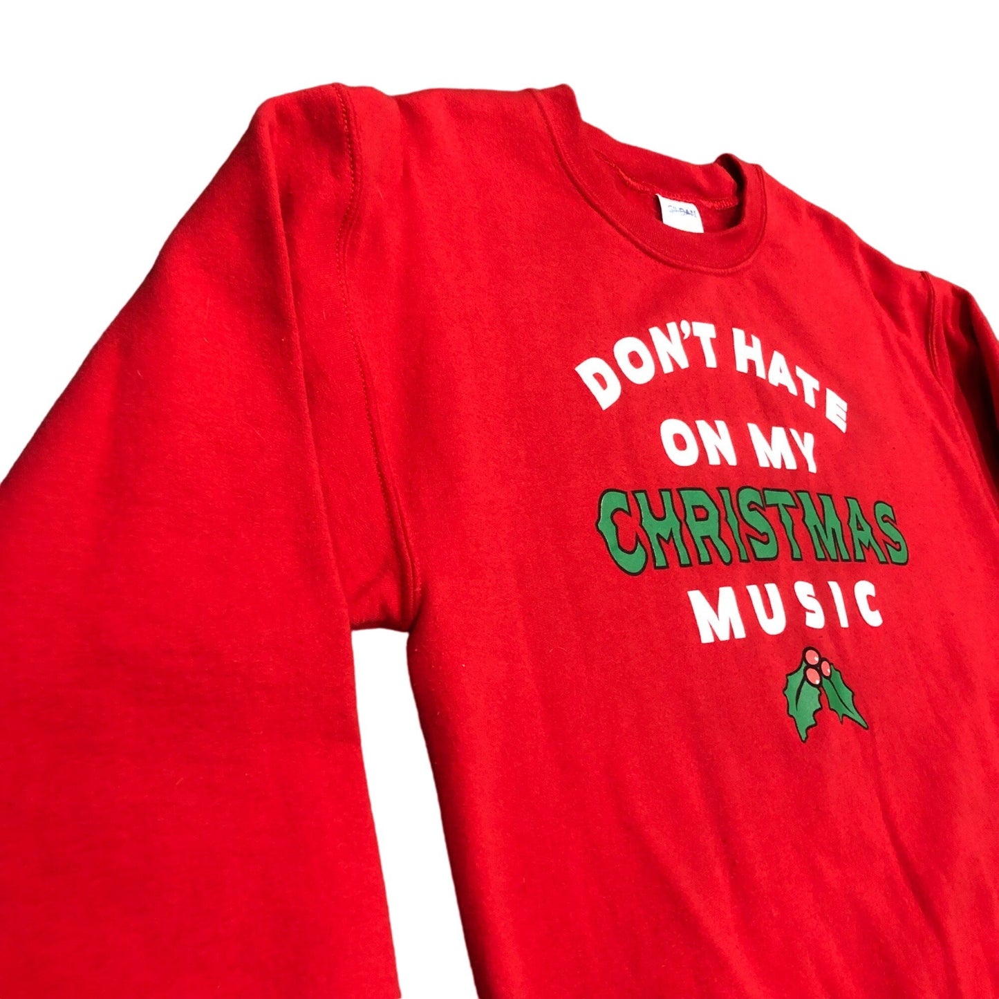Xmas Novelty Sweatshirt "Don't Hate on my Christmas Music" Holiday Gildan M Red