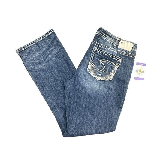 Silver Jeans Aiko Bootcut 16x33 Stretch Embroidered Lace Thick Stitch Distressed