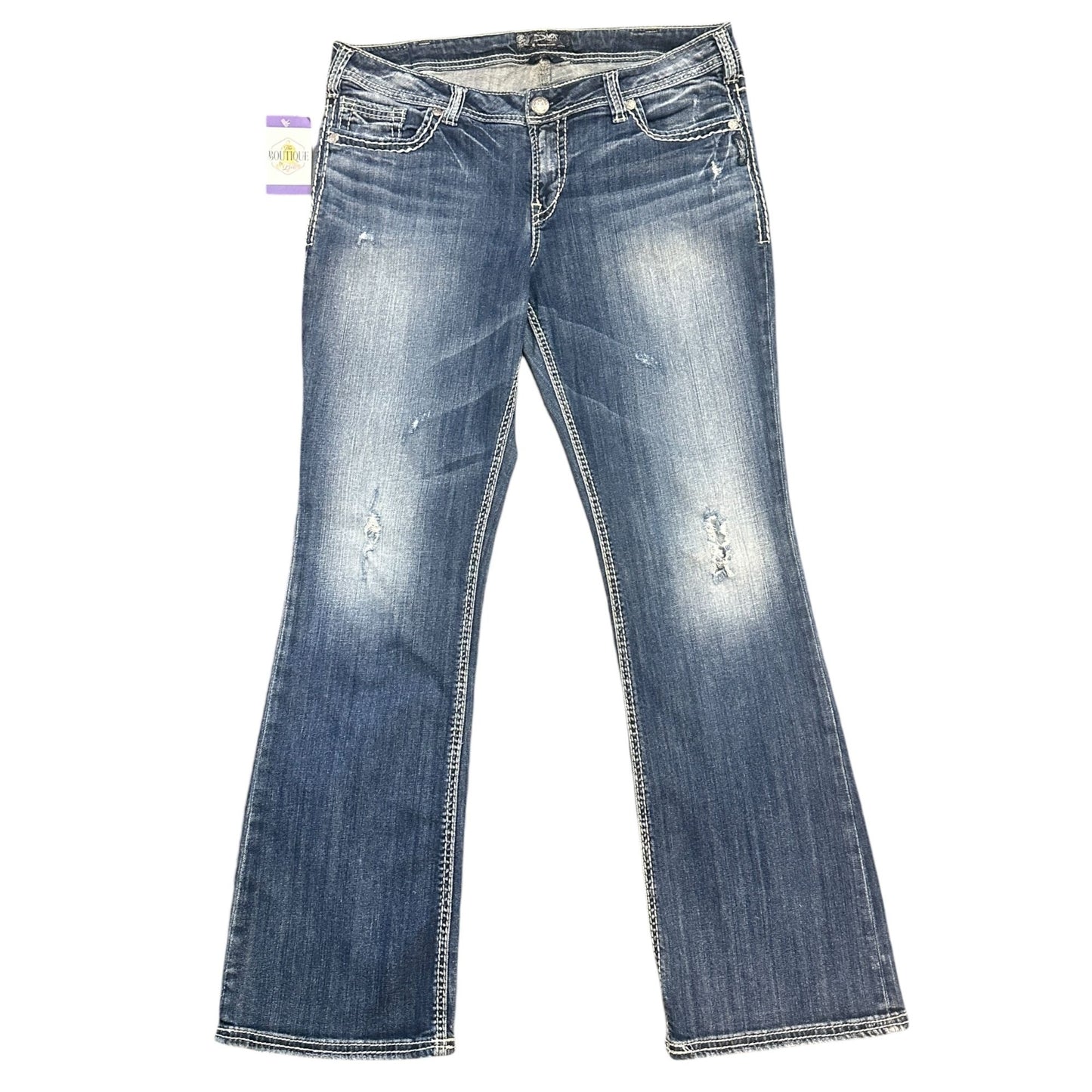 Silver Jeans Aiko Bootcut 16x33 Stretch Embroidered Lace Thick Stitch Distressed