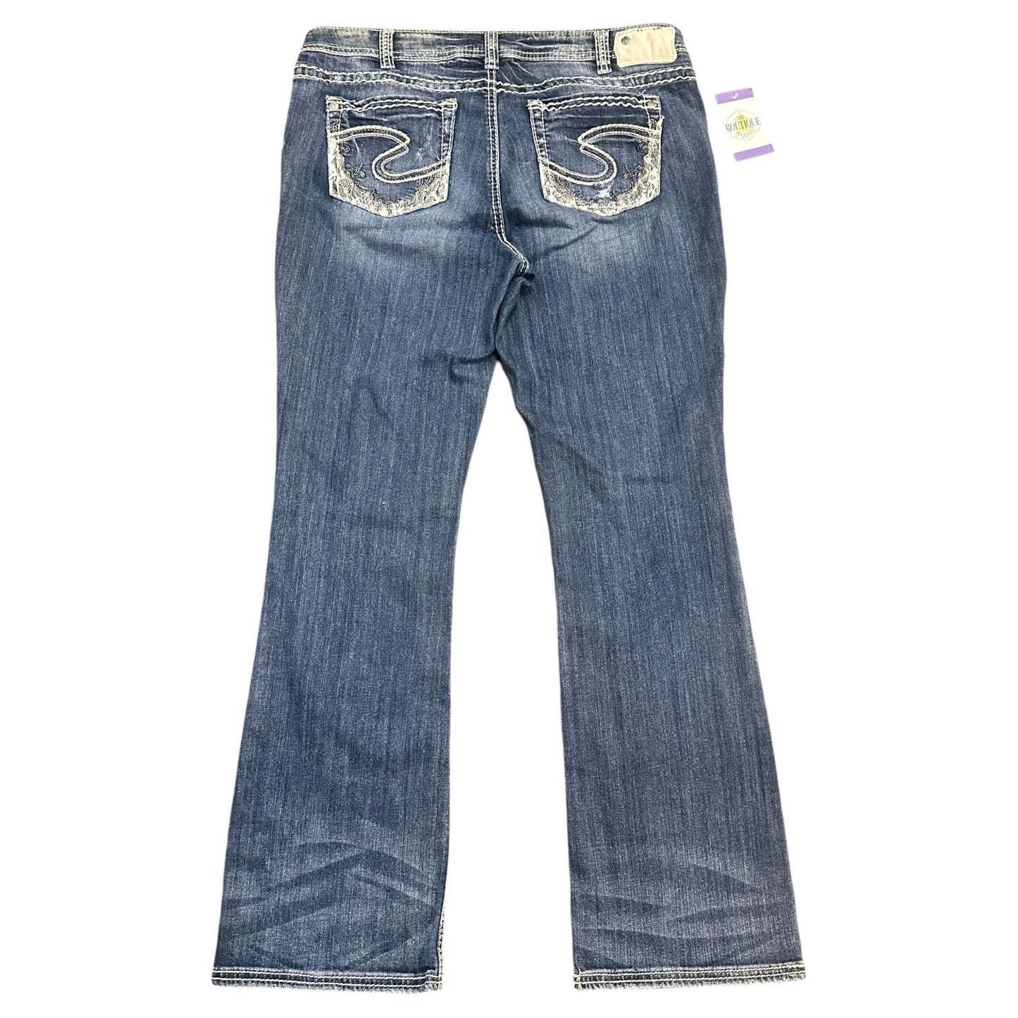 Silver Jeans Aiko Bootcut 16x33 Stretch Embroidered Lace Thick Stitch Distressed